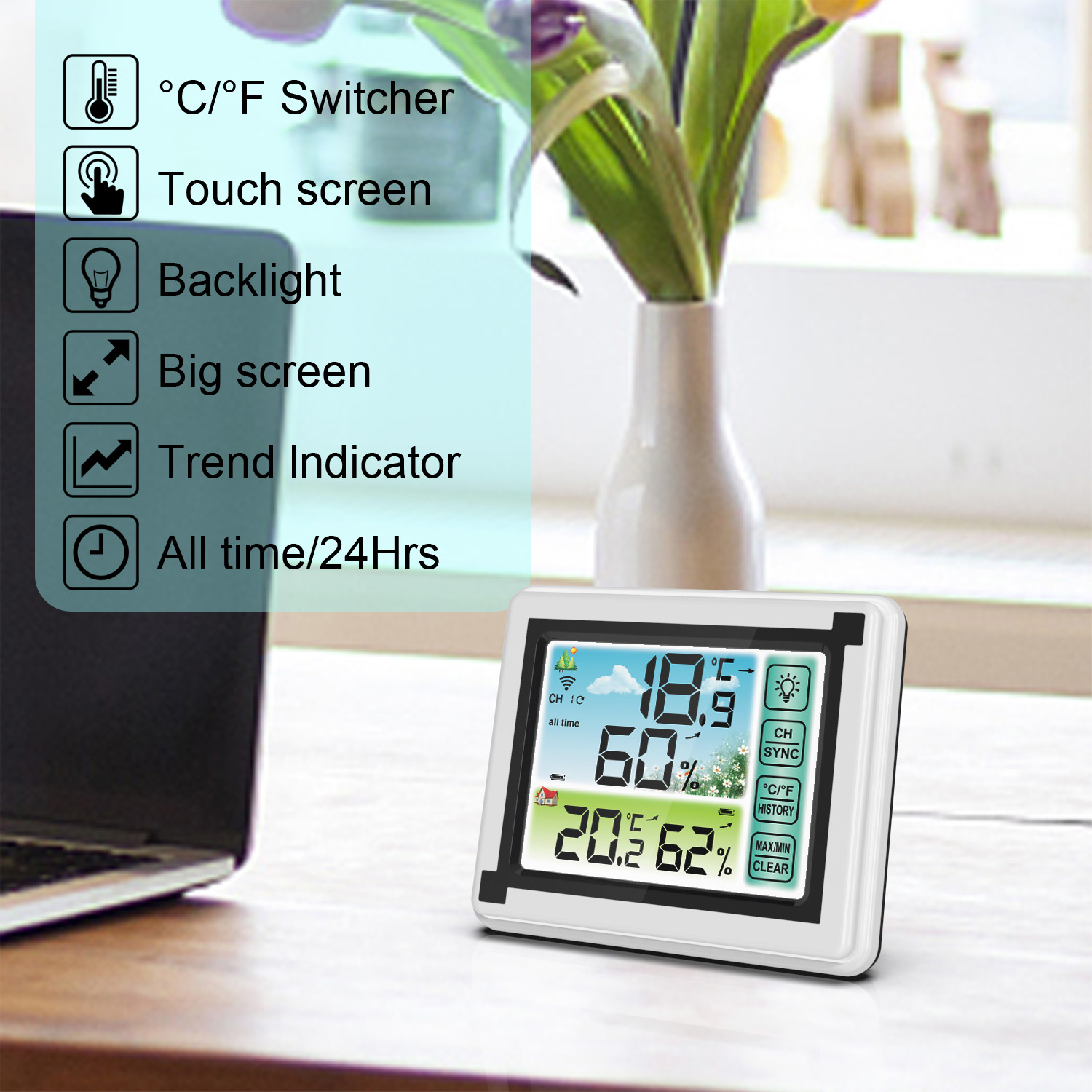 Wireless Weather Station Indoor Outdoor - Station météo numérique sans fil pour