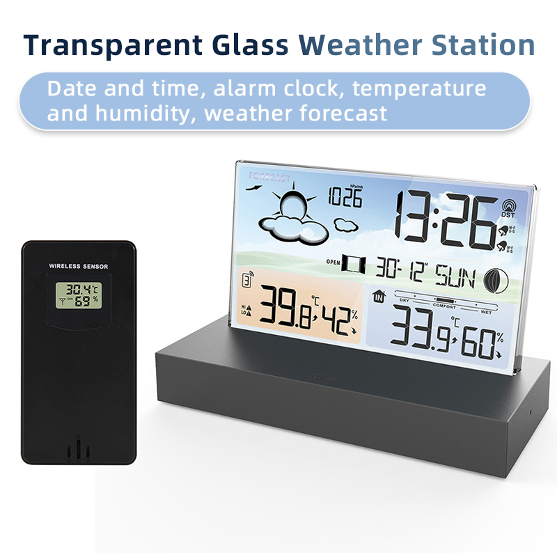 Wireless Weather Station Indoor Outdoor - Station météo transparente, thermomètre et hygromètre