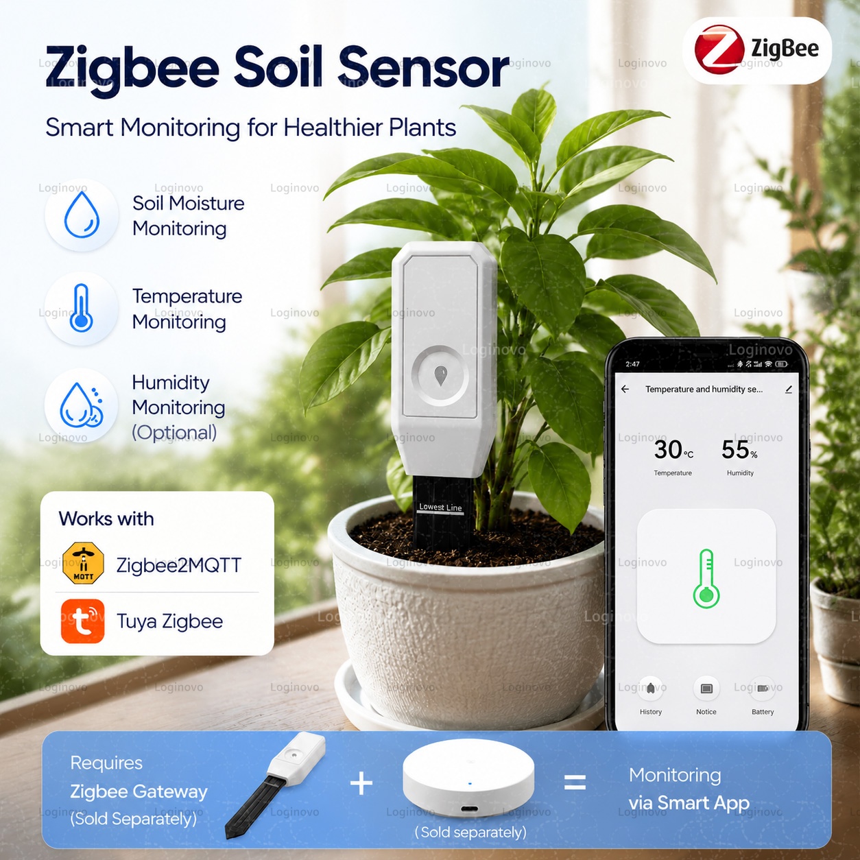 Testeur d'humidité du sol Tuya - Tuya Zigbee Soil Moisture Temperature Sensor avis et prix